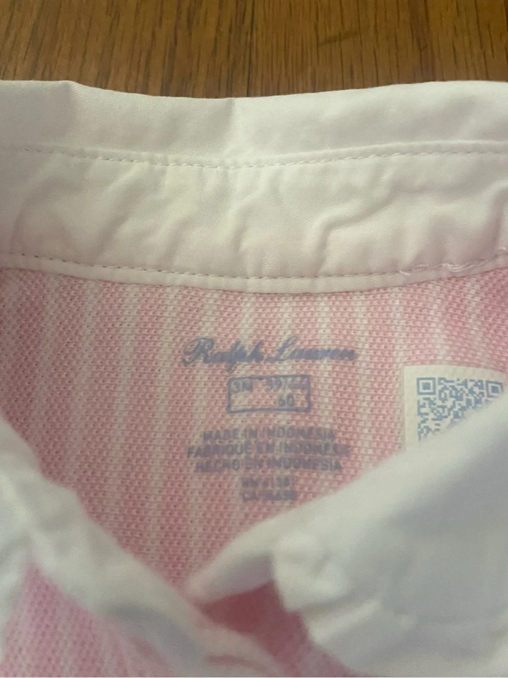 Ralph Lauren Pink and White Striped With Trim Ruffles Collar Oxford Baby Dress